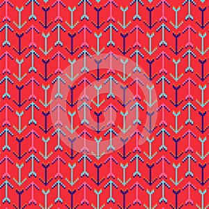 Arrows red geometric seamless pattern pixelart texture.