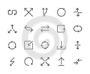 Arrows related vector linear icons set. Contains such icons as curved, round, circular, reload, refresh and more