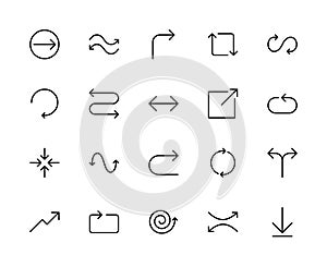 Arrows related vector linear icons set. Contains such icons as pointer, cursor, direction, move, navigation and more