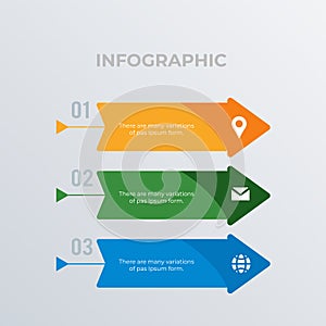 Arrows right with icons infographic template design. Business concept infograph 3 options, steps or processes. Vector