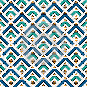 Arrows, scales seamless pattern. Ethnic, tribal print. Squama, chevrons ornament. Repeated arrowhead, triangular shapes