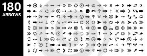 Arrows set of 180 black icons. Arrow icon. Arrow vector collection. Arrow. Cursor. Modern simple arrows. Vector