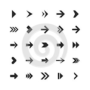 Arrows set. Arrow icons down direction up pointer sign next right left cursor black web interface navigation flat