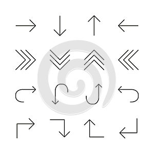 Arrows set icon vector. Line next, back, up, down collection symbol isolated. Trendy flat outline u