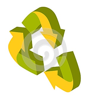 Arrows in the shape of a triangle green and yellow isolated on white. Eco-friendly concept