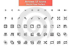 Arrows UI icons set 24x24 grid pixel perfect