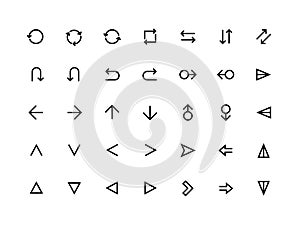 Arrows UI icons. Web page and mobile application forward refresh and return symbols, modern minimal arrows. Vector