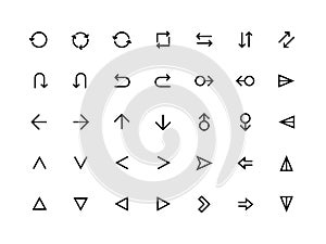 Arrows UI icons. Web page and mobile application forward refresh and return symbols, modern minimal arrows. Vector