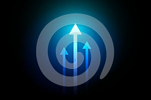 Arrows up on blue background, copy space composition, business growth concept.