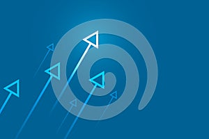 Arrows up on blue background, copy space composition, business growth concept.