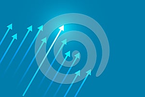 Arrows up on blue background, copy space composition, business growth concept.