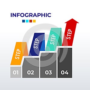 Arrows up statistical infographic template design. Business concept infograph with 4 options, steps or processes. Vector