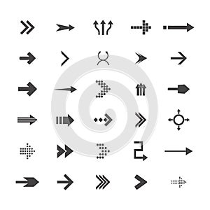 Arrows vector collection with elegant style and black color. 30 arow icons set