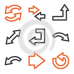 Arrows web icons, orange and gray contour series