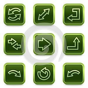 Arrows web icons set 2, green square buttons