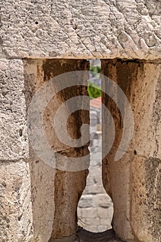 Arrowslit or loophole in wall of Tower of David Citadel, Jerusalem