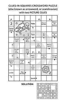 Arrowword clues-in-squares crossword puzzle with picture clues