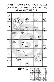 Arrowword clues-in-squares crossword puzzle with picture clues