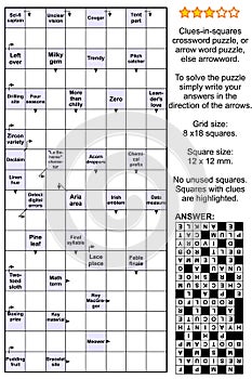 Arrowword clues-in-squares, scanword crossword puzzle