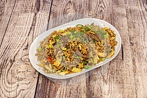 Arroz chaufa, or arroz de chaufa, is a fried rice-based dish photo