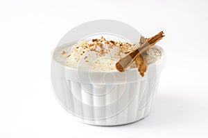 Arroz con leche. Rice pudding with cinnamon isolated