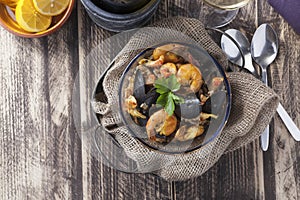 Arroz de marisco portugese paella seafood rustic rice summer dish photo