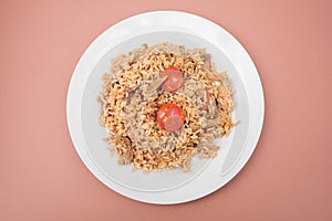 Arroz de pato duck rice is a traditional recipe from Portugal photo