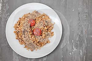 Arroz de pato duck rice is a traditional recipe from Portugal photo