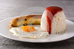 Arroz a la cubana on gray background photo