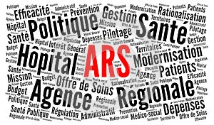 ARS, Regional health agency called agence regionale de sante in french language word cloud