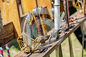 Arsenal of swords in a medieval fair