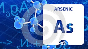 Arsenic As, chemical element sign. 3D rendering isolated on white background. Arsenic chemical 33 element for science experiments