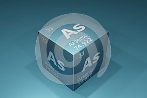 Arsenic, 3D background of symbols of the elements of the periodic table, atomic number, atomic weight, name and symbol. Education