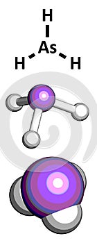 Arsine toxic gas molecule. Arsine is a volatile arsenic compound