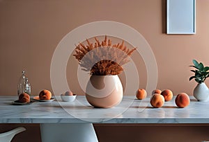 art 2024 color Minimalist wall table ning marble cozy colorful trend Modern peach apricot fuzz mockup scene details stylish