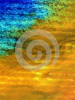 Watercolor art background abstract dye blue yellow water wet wash blurred fantasy