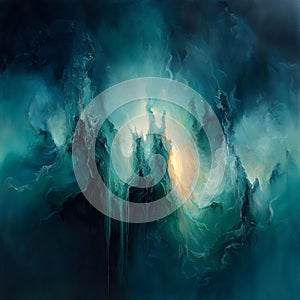 Art abstract background of a mysterious green cosmic portal captivating with supernatural. Generative AI photo