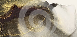 Art Abstract black and gold glitter color horizontal background. Marble texture. Alcohol ink