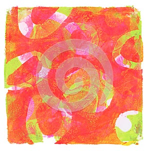 Art Abstract color acrylic and watercolor square monotype smear painting. Gel printing plate. Canvas stain texture background.