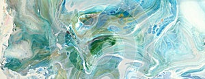 Art Abstract flow acrylic and watercolor marble blot painting. Blue Color wave horizontal texture background