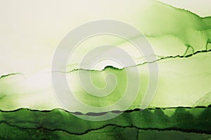 Art Abstract Green painting blots landscape horizontal background. Alcohol ink colors. Marble texture