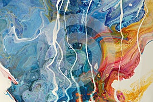 Art Abstract pour flow acrylic and watercolor marble blot painting. Color wave texture background