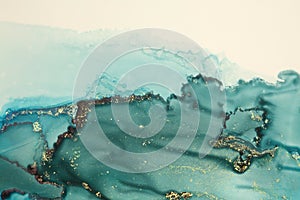 Art Abstract  watercolor and acrylic flow blot painting. Blue Color canvas marble texture background. Alcohol ink