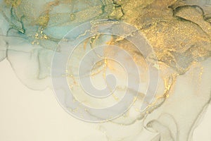 Art Abstract watercolor flow blot painting. Color canvas marble texture background. Gold bronze Alcohol ink