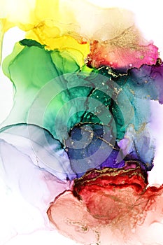 Art Abstract watercolor flow blot painting. Rainbow Color canvas marble texture background. Alcohol ink