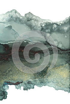 Art Abstract watercolor painting blots landscape vertical background. Alcohol ink colors. Marble texture