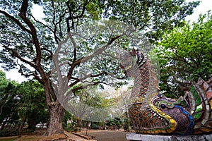 Art on ancient Buddhist architecture, Beautiful view of ancient Wat Jed Yod Temple in Chiang Mai, Thailand