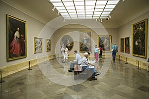 Art appreciators view paintings in Museum de Prado, Prado Museum, Madrid, Spain