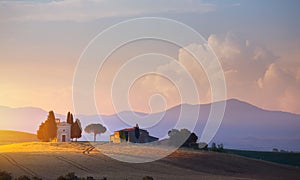 Art beautiful sunset in Tuscany; Italy landscape