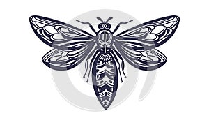 Art bee. Vintage label. Vector tattoo, sketch